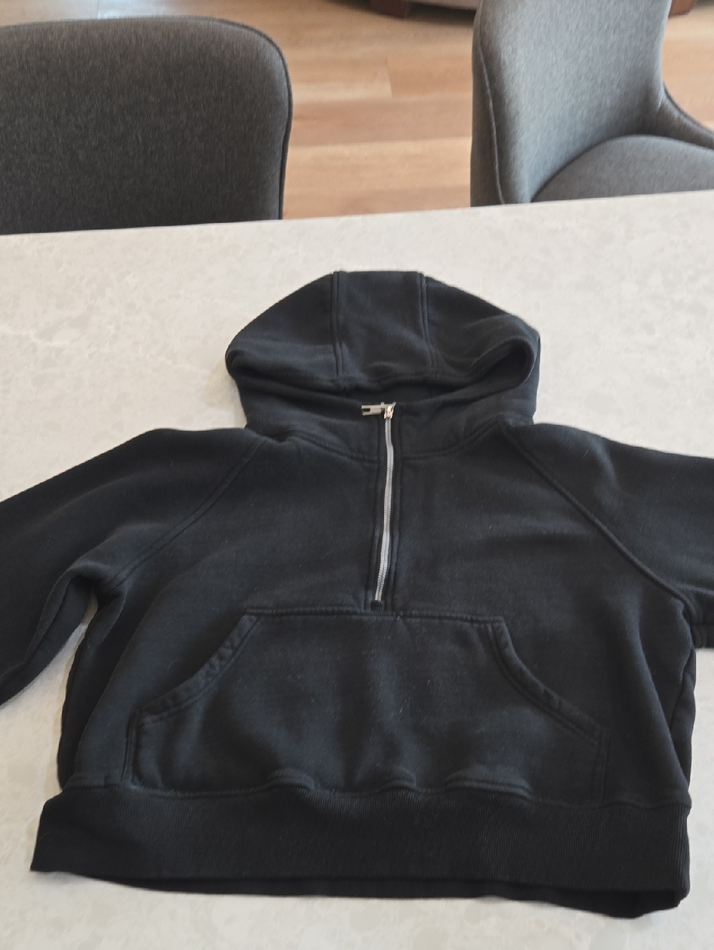 Black Half-Zip Cropped Hooded Sweatshirt